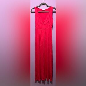 NWOT Loveappella V-Neck Jersey Maxi Dress in Bright Fuscia - Size S Petite